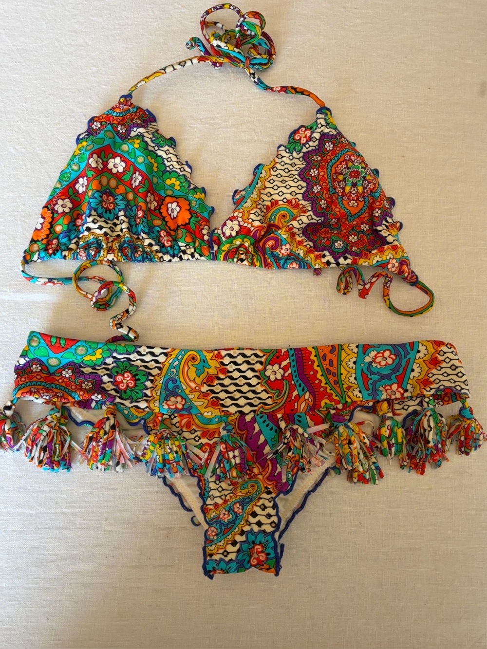 Luli Fama Samba Caracol Wavey string cheeky Bikini Top & Bottom Set M - Picture 2 of 14